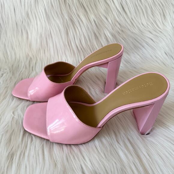 REFORMATION Georgi Block Heel Sandal Patent Leather Square Toe Mule, Pop Pink - Picture 5 of 11